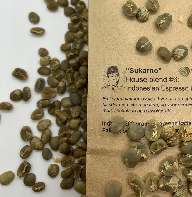 "Sukarno" - House blend #6: Indonesian Espresso Intense - Rå, grønne kaffebønner