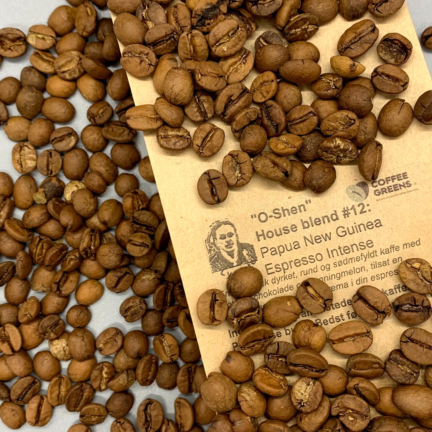 "O-Shen"- Husblanding nr. 12:Papua Ny-Guinea Espresso Intense - Ristede kaffebønner.