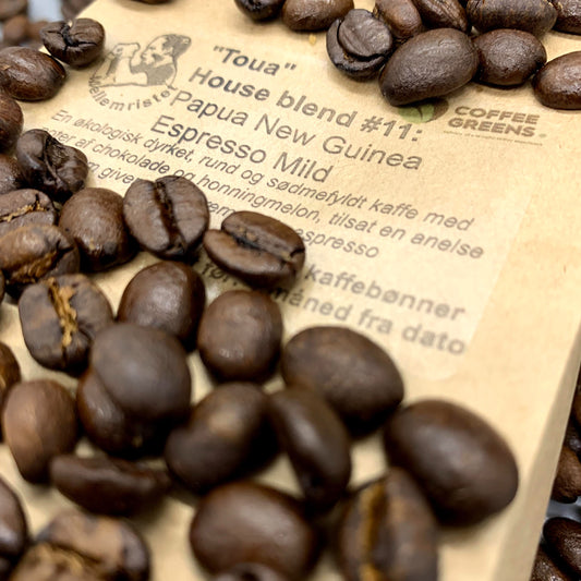 "Toua"- Husblanding nr. 11:Papua Ny Guinea Espressomild - Ristede kaffebønner.